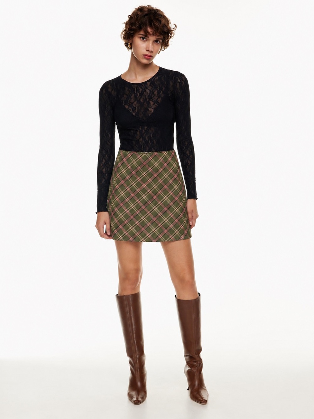 NWT Wilfred Classic Mini Plaid Skirt Size 4 Wool Fall Academia Preppy Green Pink